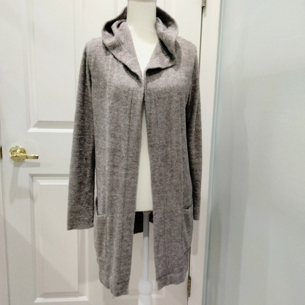 Barefoot Dreams Cozy Chic Hooded Long Coatigan, Heather Gray, Size Medium, NWOT